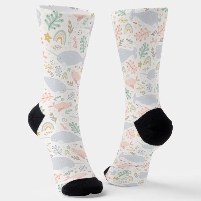 Chaussette Aquarelle Narwhal et Motif de phoque (Angulaire)