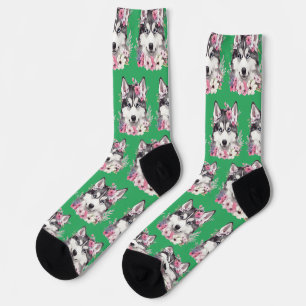 Chaussette Aquarelle personnalisée Cute Floral Chien Photo Ve