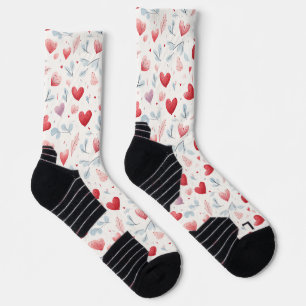 Chaussette Aquarelle Whimsical Coeurs et Motif Feuille