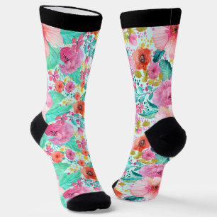 Chaussette Aquarelles colorées fleurs motif