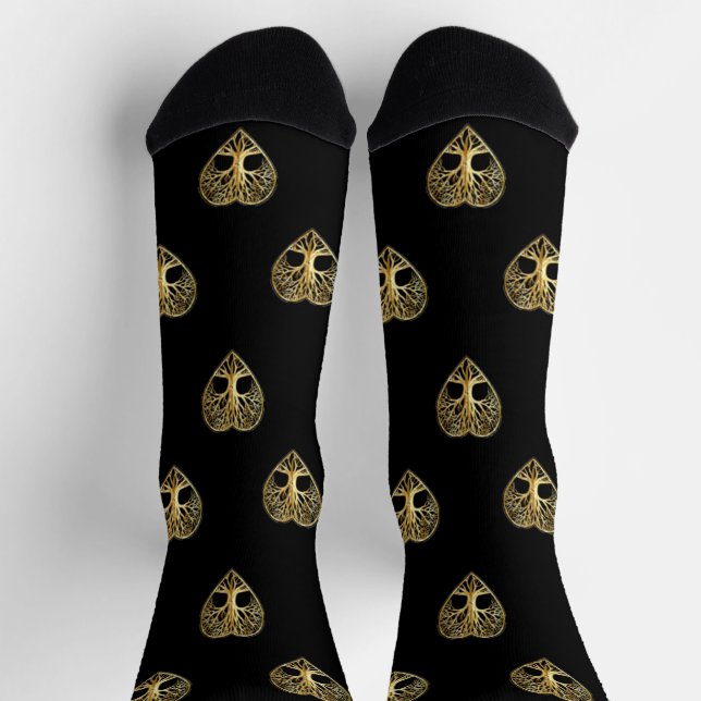 Chaussette Arbre doré coeur de vie motif noir (Haut)
