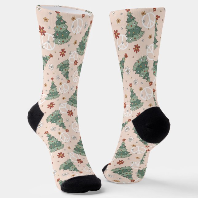 Chaussette Arbres de Noël et signes de paix Motif (Angulaire)