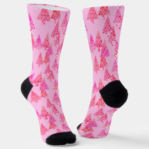 Chaussette Arbres de Noël modernes rétro, Pastel Rose