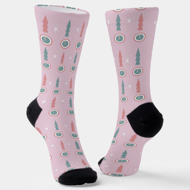 Chaussette Arbres de Noël Snowflakes Motif vert rose (Angulaire)