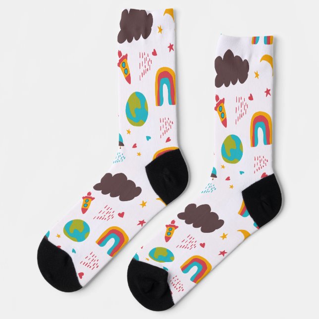 Chaussette Arc en ciel et espace enfants motif (Gauche)