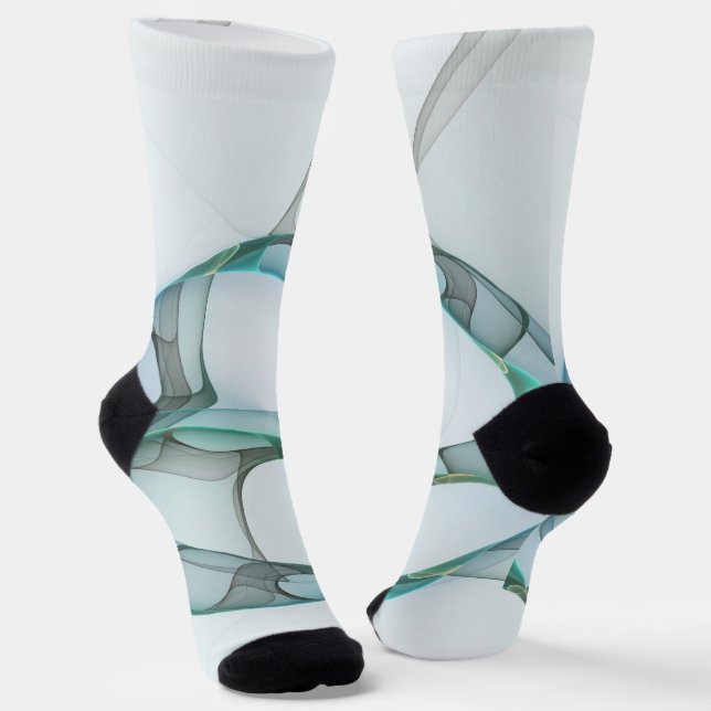 Chaussette Art Abstrait moderne Fractal Bleu Turquoise Gris (Angulaire)