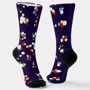 Chaussette Art Abstrait Rouge Bleu Bleu Cercles jaunes