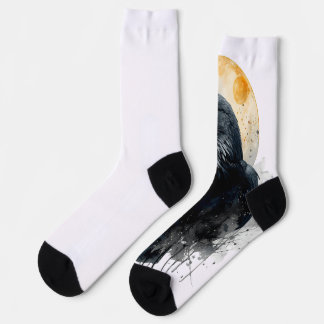 Chaussette Art aquarelle du corbeau mystique | Lune gothique