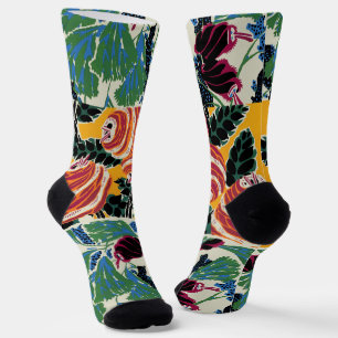 Chaussette Art floral abstrait magenta et orange vibrant
