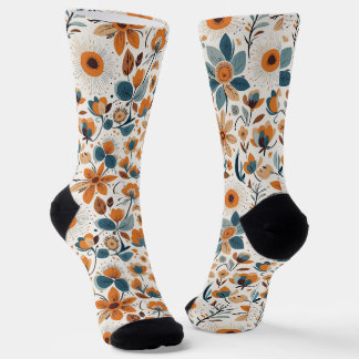 Chaussette Art folklorique bohème Prairie de fleurs sauvages 