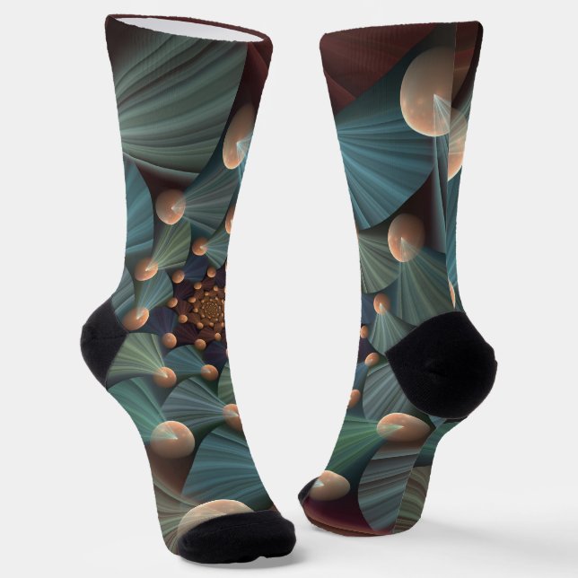 Chaussette Art Fractal Abstrait Avec Profondeur Bleu Brown Ar (Angulaire)