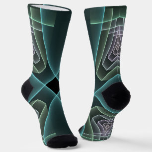 Chaussette Art graphique géométrique fractal sarcelle moderne