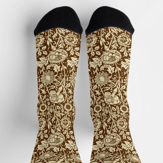 Chaussette Art Nouveau Carnation Damask, Brown and Cream (Haut)