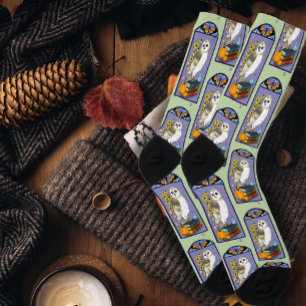 Chaussette Art Nouveau Chouette Citrouilles Livres Anciens Au