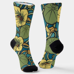 Chaussette Art Nouveau Nasturtium Bleu Or floral Verneuil