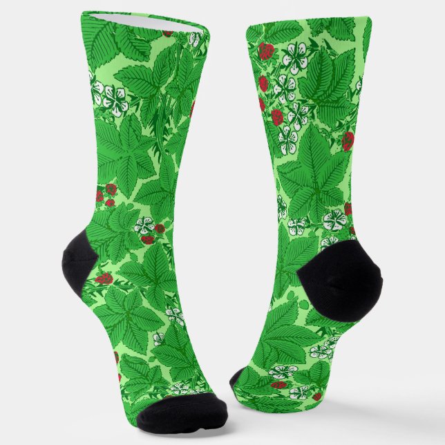 Chaussette Art Nouveau Strawberries and Leaves, Lime Green (Angulaire)