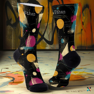Chaussette Artistique Audacieux en Or, Turquoise et Magenta s