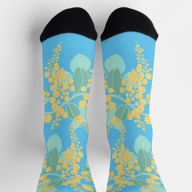 Chaussette Aussie Wattle fleurit vert et or (Haut)