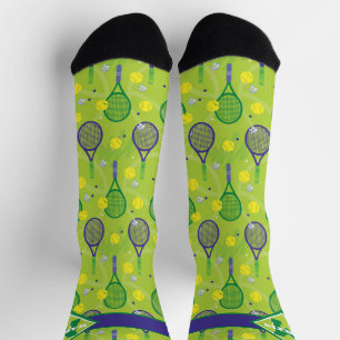 Chaussette Avec nom et initiale, raquette de tennis verte et 