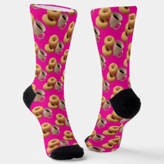 Chaussette Bagels et café Fond rose fuchsia