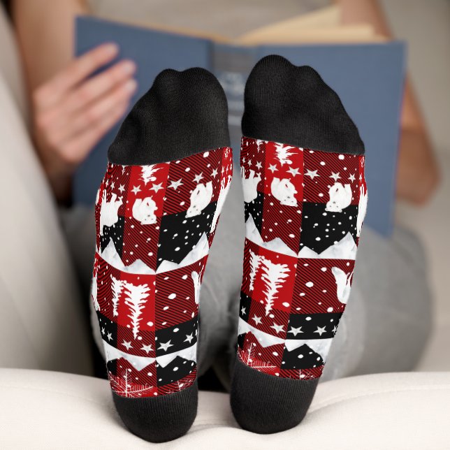 Chaussette Baldaquin nordique Animaux d'hiver Bison rouge Pla (Fond)