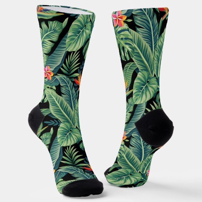 Chaussette Banane tropicale Monstera Palm Feuilles & Fleurs (Angulaire)