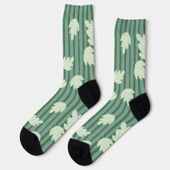 Chaussette Bandes adorables à feuilles motif de verdure (Gauche)