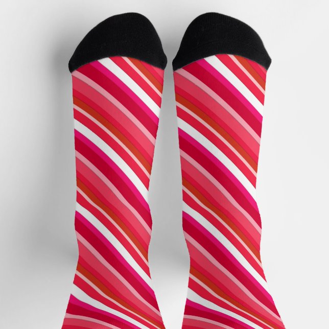 Chaussette Bandes de bonbons en couches - Rouge et Blanc (Haut)