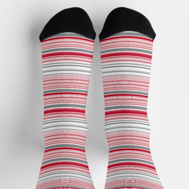 Chaussette Bandes rouges gris mignonnes (Haut)
