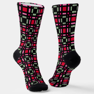Chaussette Bandes rouges rouges rouges vertes géométriques