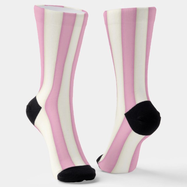 Chaussette Bandes verticales rose et blanc (Angulaire)