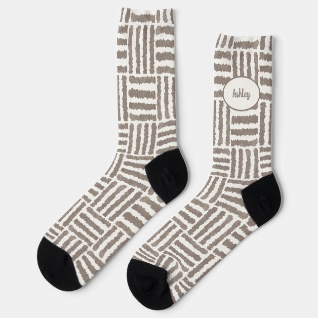 Chaussette Barres de quatre en marron avec votre nom (Gauche)