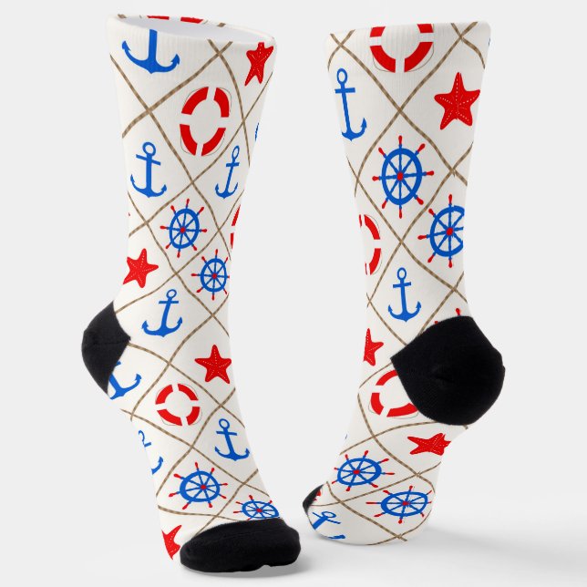 Chaussette Bateau . bleu, rouge, marin, mer, ancre (Angulaire)