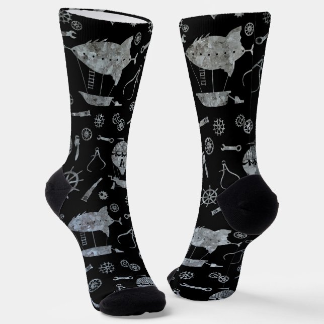 Chaussette Bateaux Steampunk Silver Zinc Subtilement Monograp (Angulaire)
