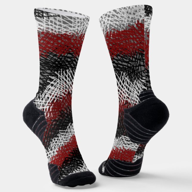 Chaussette Bâtons épars-Noir, rouge et blanc (Angulaire)