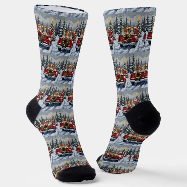 Chaussette Beagle Christmas Red Truck Holiday (Angulaire)