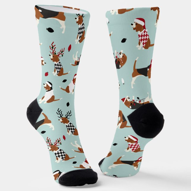 Chaussette Beagle de Noël bleu (Angulaire)