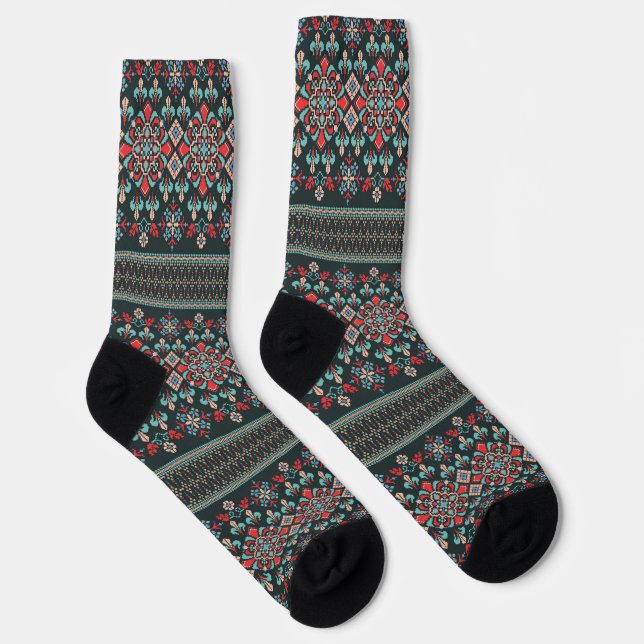 Chaussette Beau Motif de broderie de croix florales (Droite)