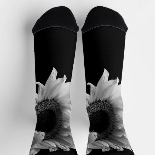 Chaussette Beau portrait de tournesol en noir et blanc