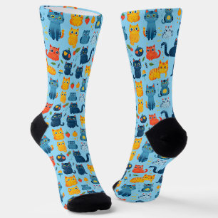 Chaussette Beaux chats kawaii, jouer avec des jouets blanc ba