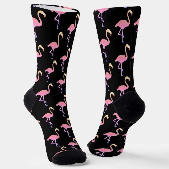 Chaussette Beaux Flamants roses roses sur Black Crew (Angulaire)