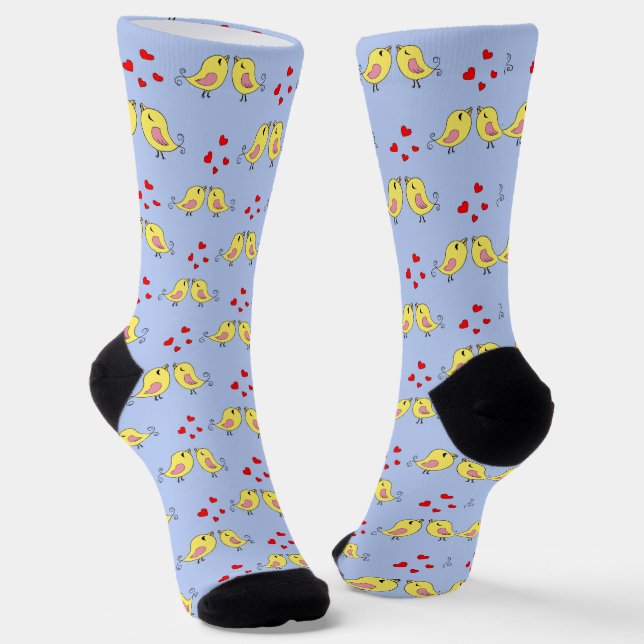 Chaussette Beaux Oiseaux Jaunes sur Fond Bleu Clair (Angulaire)