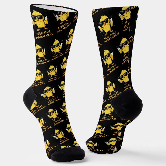 Chaussette Beer Time Madafakas Drôle Mème Duck Goose Retro (Angulaire)