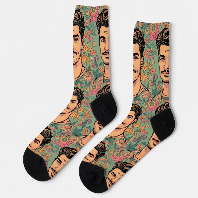 Chaussette Belle illustration masculine grisâtre (Gauche)