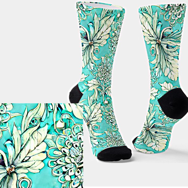 Chaussette Belle lumière Turquoise florale (Créateur téléchargé)