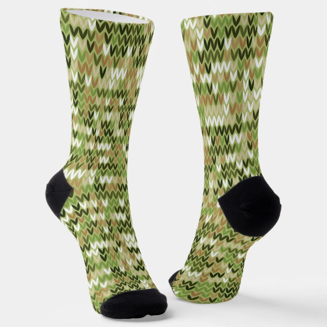 Chaussette Belle motif en tricot de mamie vert olive (Angulaire)