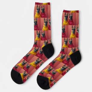 Chaussette Berger allemand avec coeur Roses Saint-Valentin