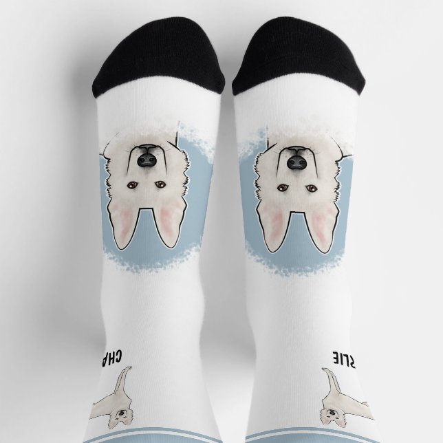Chaussette Berger Suisse Blanc Chien GSD blanc avec nom (Haut)