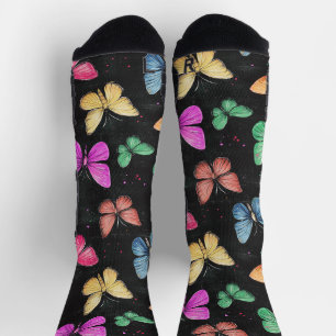 Chaussette Beurre Ailes Chalk Dessin Motif Noir