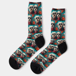 Chaussette Bichon Frise avec coeur Roses Saint-Valentin